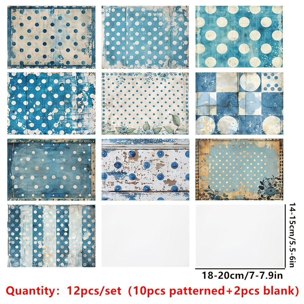 TEMU Ruonaorou 12 Sheets Blue Vintage Polka Dot Translucent Sulfite Paper Material Translucent Vellum Paper Decorative Paper Scrapbooking Background