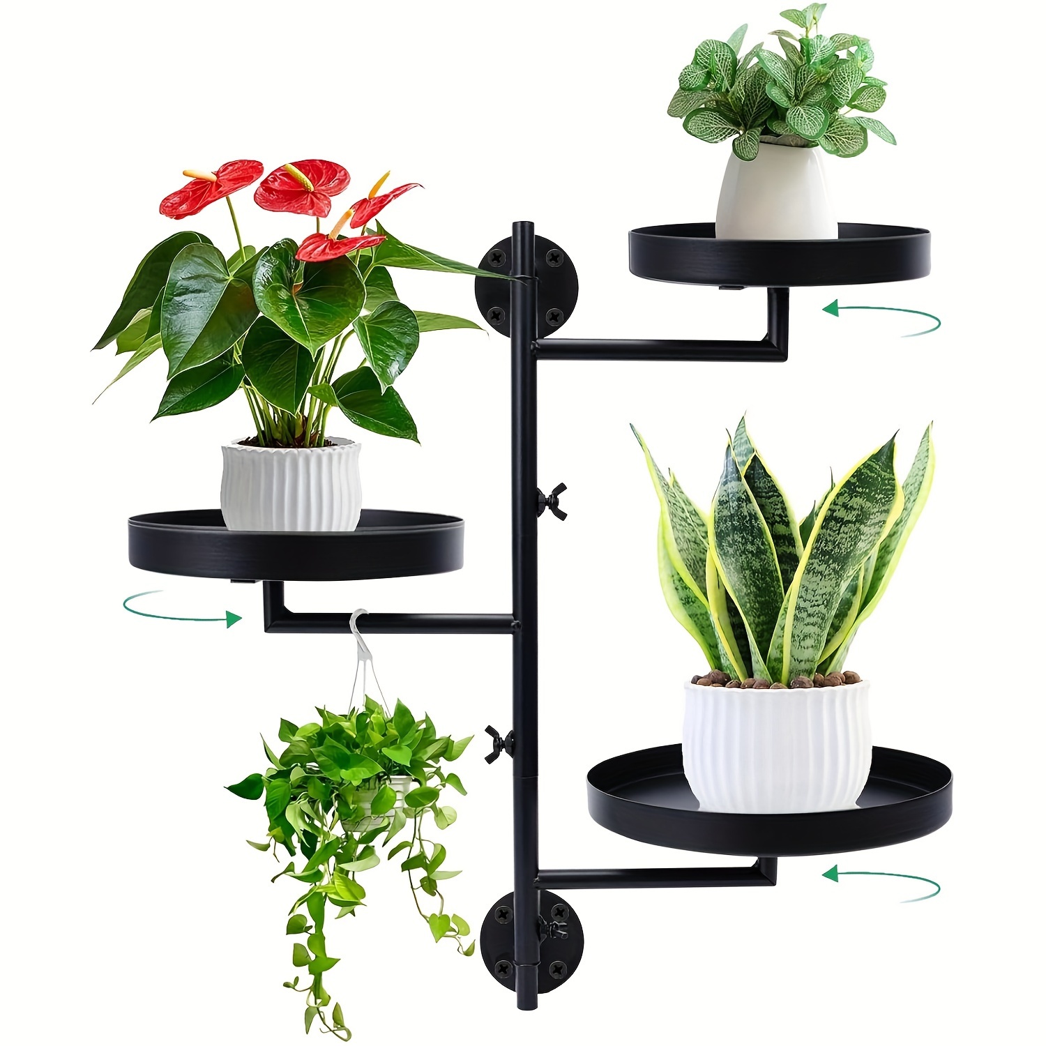 

Support de Plantes Métallique à 3 Niveaux pour Intérieur - Design de Cadre de Fenêtre Rotatif, Support de