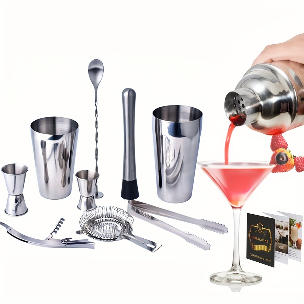 Cubovie Ensemble shaker à cocktail avec support : ensemble de bar à  cocktails 15 pièces pour la maison, kit d'outils de bar et cartes de  recettes de cocktails (cuivre rose) : 