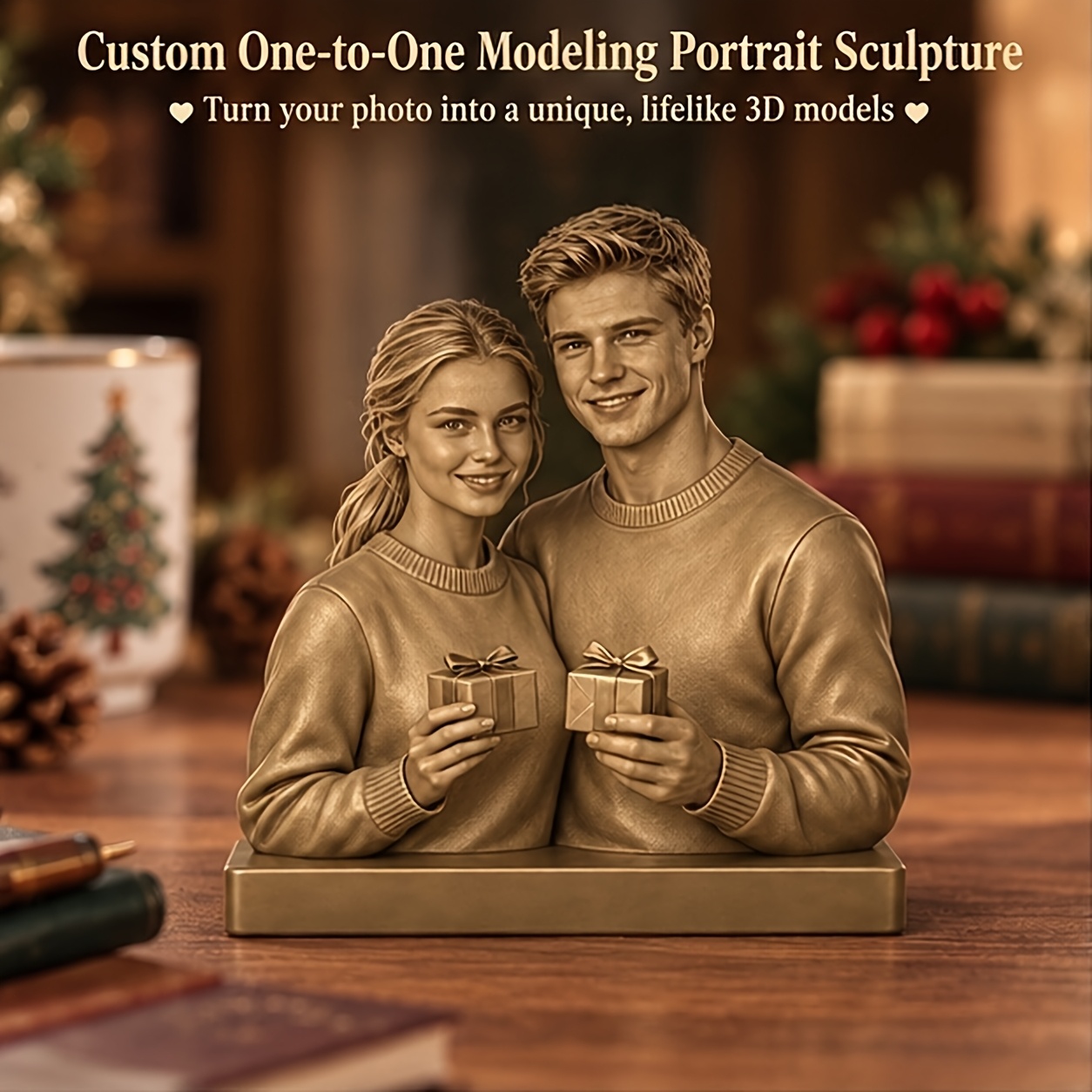 TEMU Figurines Portrait 3D Modèle Noël Cadeau de Saint- Couple Ornements personnalisés, Capturant la chaleur du don ! Cadeaux mutuels précieux / des