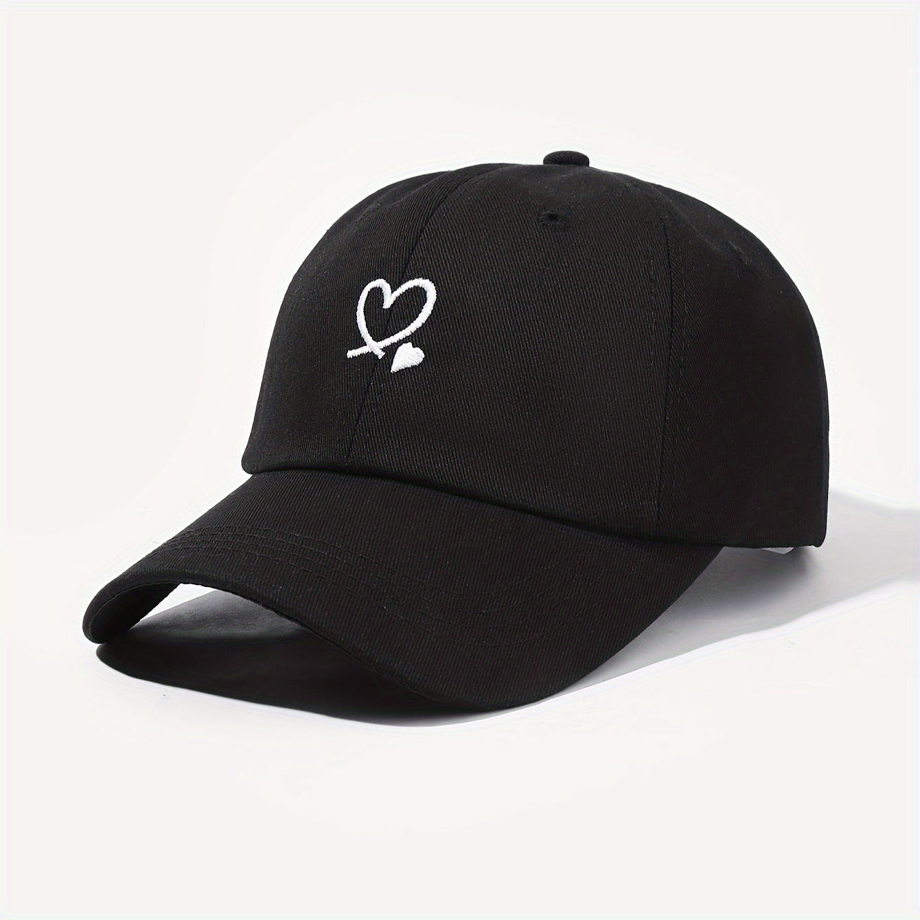 

Chic Love Heart Embroidered Baseball Cap - Adjustable, Sun-protective & Breathable Fabric Hat For Women - Outdoor & Vacation