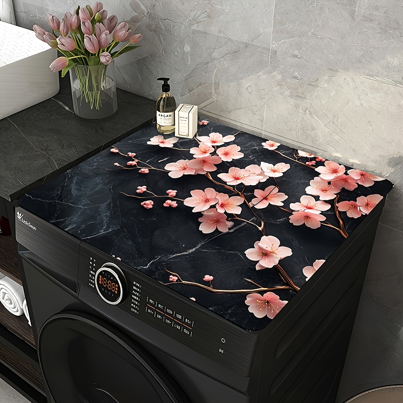 Image of 1pc Black & Cherry Washing Machine Cover - Durable, And - 23.6x19.6in (60x50cm) - Fits Washers & Dryers, Easy To Clean, Perfect For Laundry Room Or Kitchen Decor