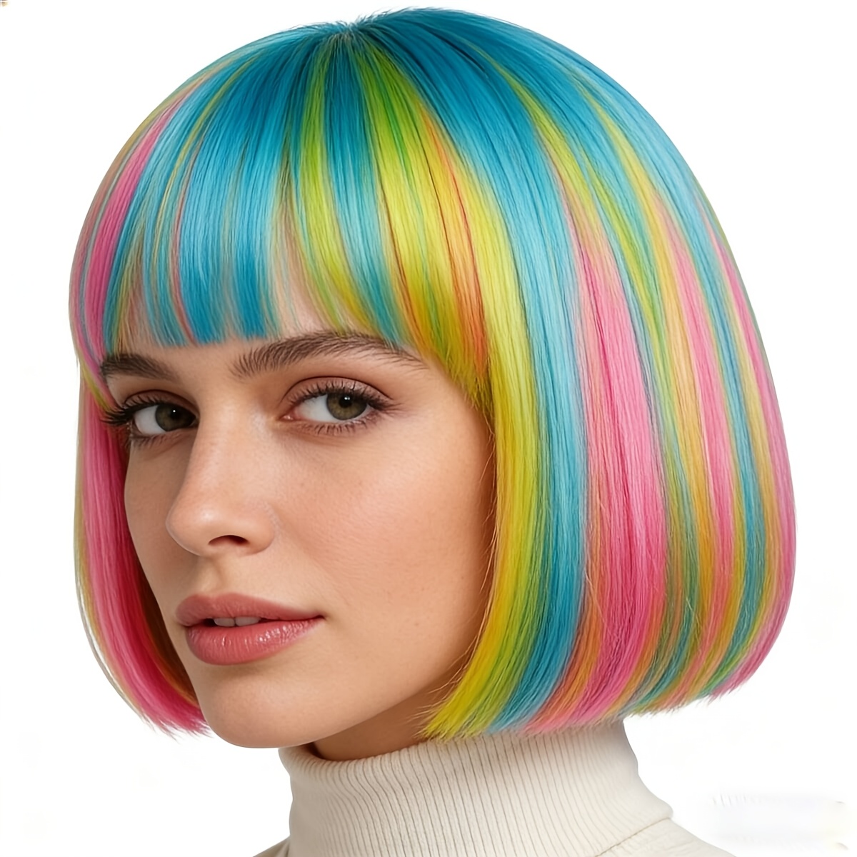 Bob Cut Wig, Halloween/holiday/pop Costume Wig, Party Costume Wig, Photo /theme Party/bar Multi-scene Use Hair Tips That Do Not The Scalp, Bright And Colors, Cosplay Costume Wig