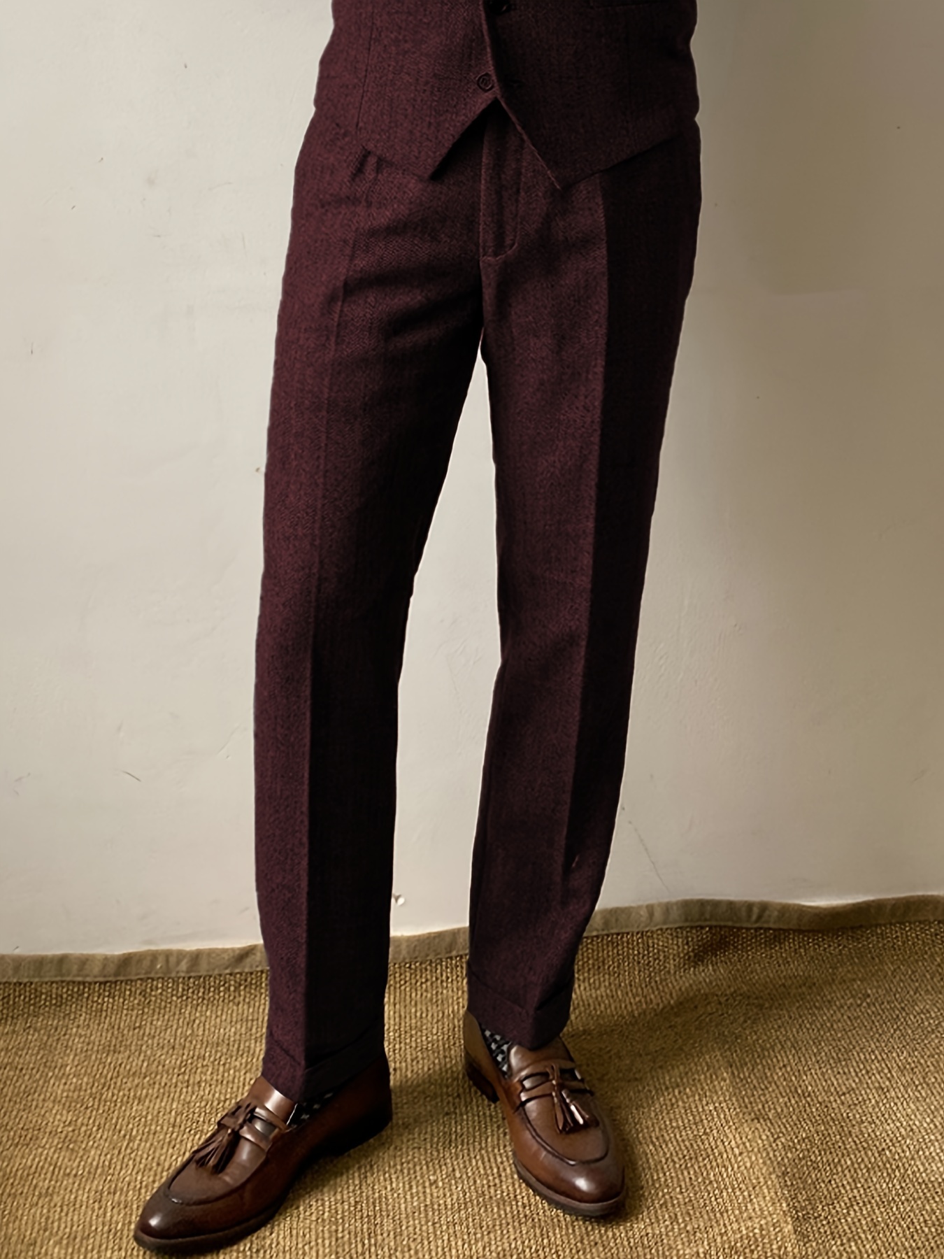 1960s Mens Deadstock Herringbone Wool Trousers