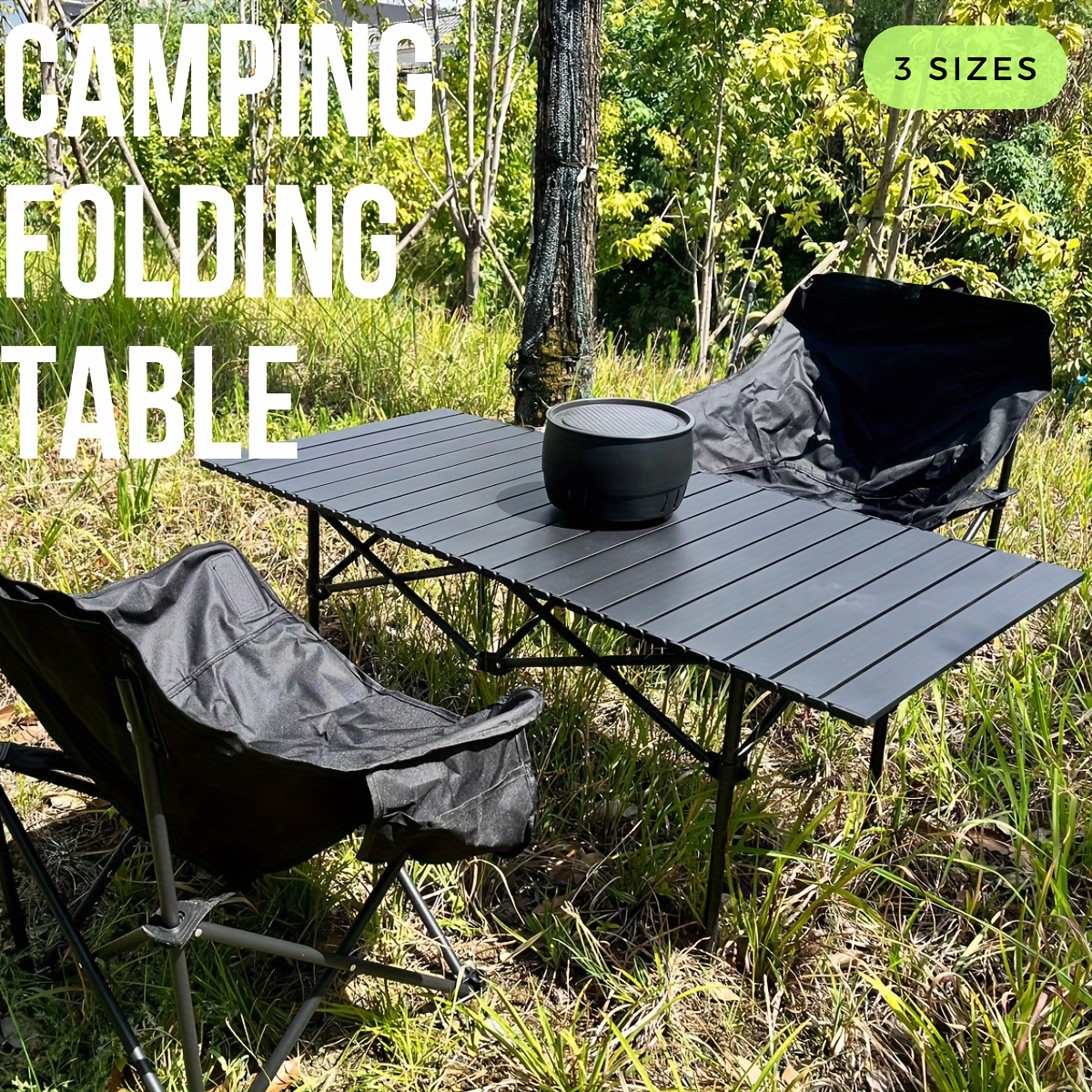 

1pc Stainless Steel Folding Camping Table - Compact, Lightweight, , Easy To Clean, Ideal For Picnics, Travel, Beach, Patio, Bbq - With Leg Base, 3 Sizes , Outdoor, Black