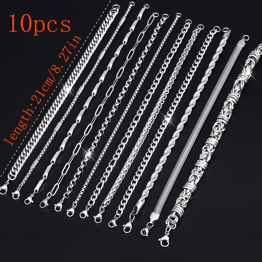 E-shop 10 Stück 304 Edelstahl Herrenarmbänder - Damenarmbänder - Unisex Schmuck, Einfaches und stilvolles Herrenarmband Set, eine ausgezeichnete Wahl