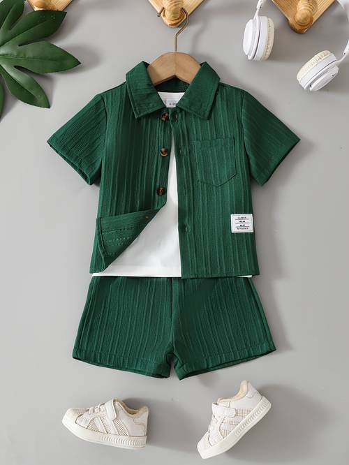 baby jongen zomer gestreepte korte broek set korte mouw shirt + korte broek set, perfect voor buiten