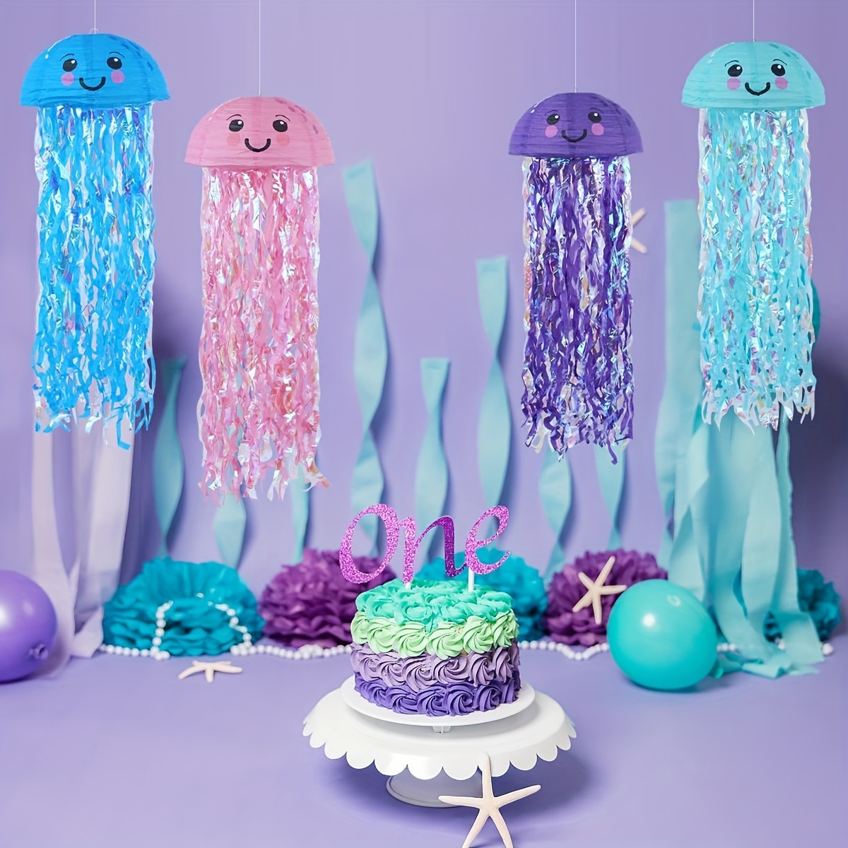 Image of Jellyfish Paper Lanterns Underwater Party Decorations Hanging Jellyfish Lanterns Mermaid Birthday Party Decorations Baby Shower Classroom Decorations Pack Of 4 Assorted