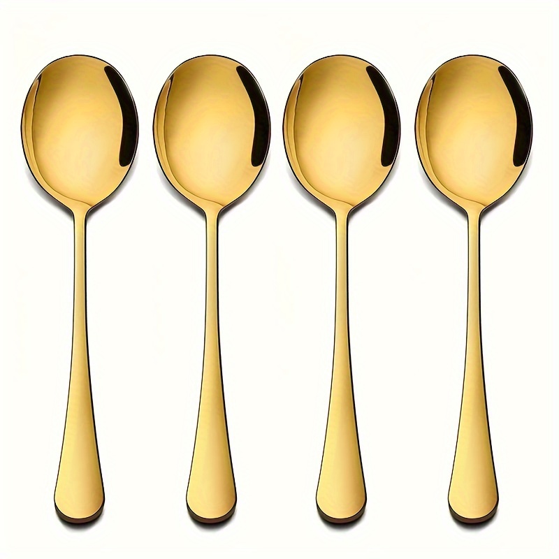 

4-piece Premium Stainless Steel Serving Spoon Set - Durable, Mirror-polished Buffet & Catering Utensils For Parties And Restaurants, Dishwasher Safe (gold/silver)