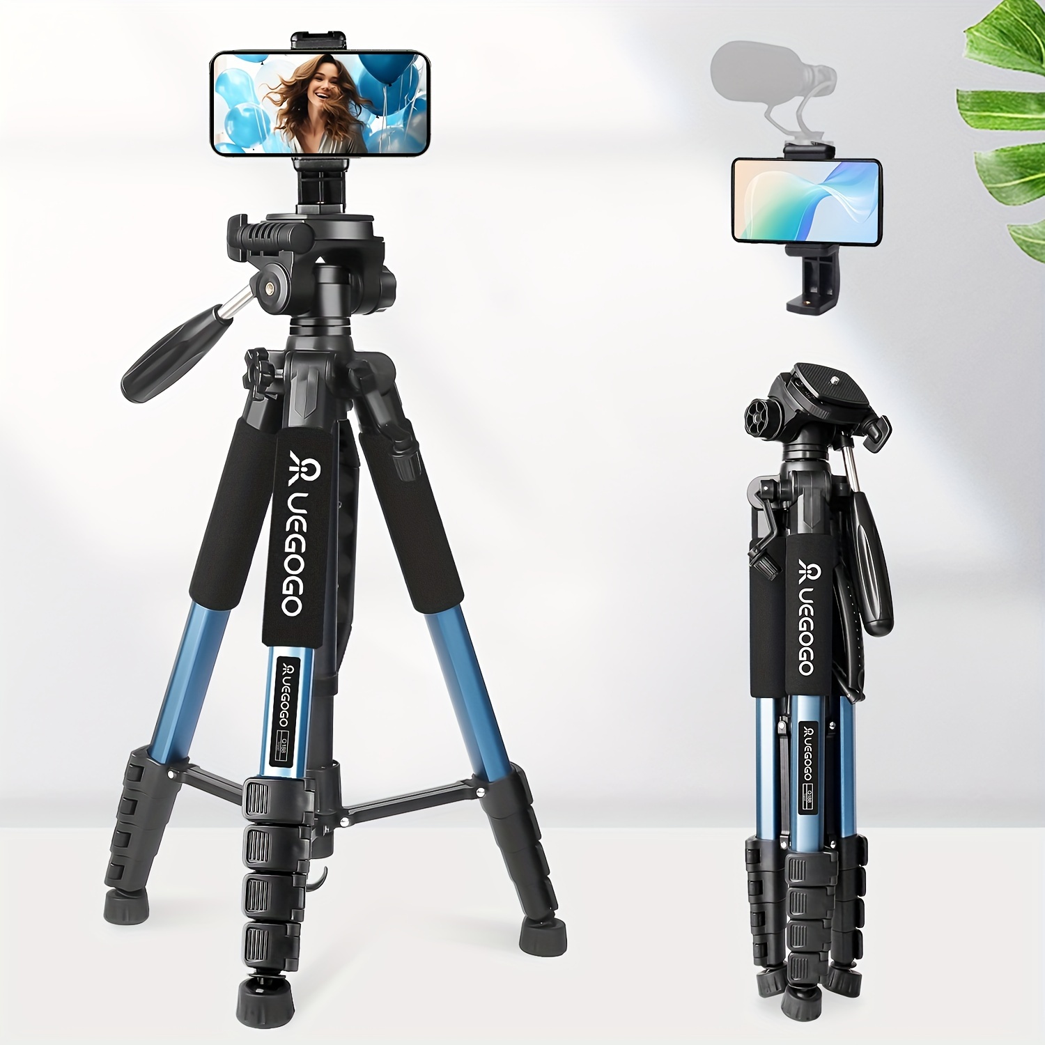 

74"/187cm Tall Camera Tripod, Tripod For Camera And Phone, Aluminum Heavy Duty Tripod Stand For With Carry Bag And Phone Holder, Compatible With Iphone, , Max 15 Lb (blue)