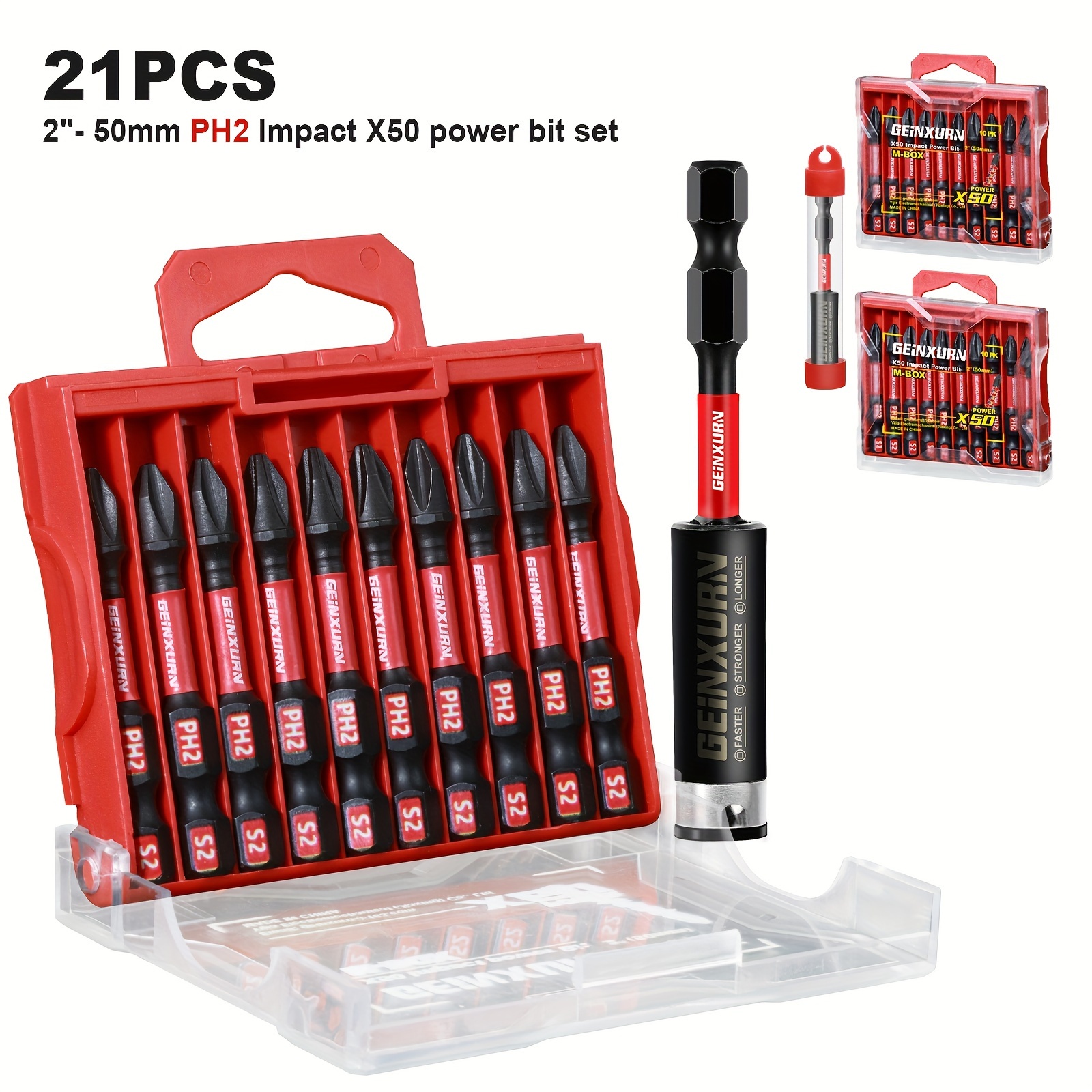 

21pcs 2"- 50mm Ph2 Impact X50 Power Bit Set With Bit Holder In Cases