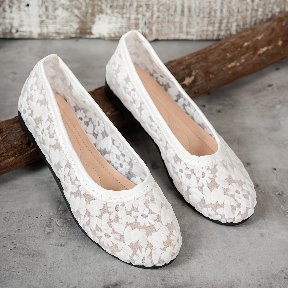 TEMU 1 Paire de Chaussures Plates pour Femmes, Broderie Tricotée Tendance, Mocassins Décontractés Respirants à Bout Rond et Lacets, Chaussures pour