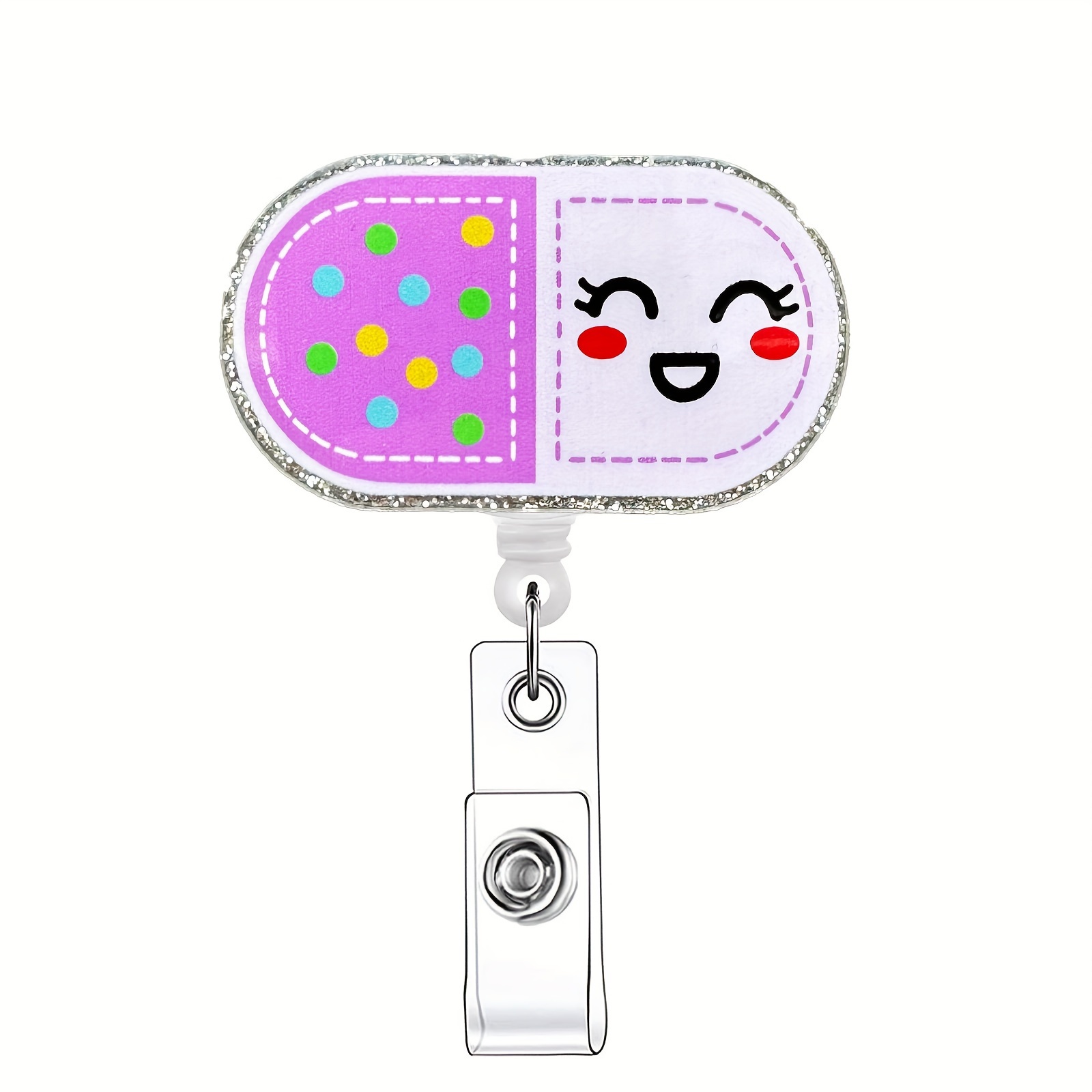 1pc Cute Pill Retractable Badge Reel, Acrylic Name Badge Holder With ID  Clip For Nurse Doctor Office Worker