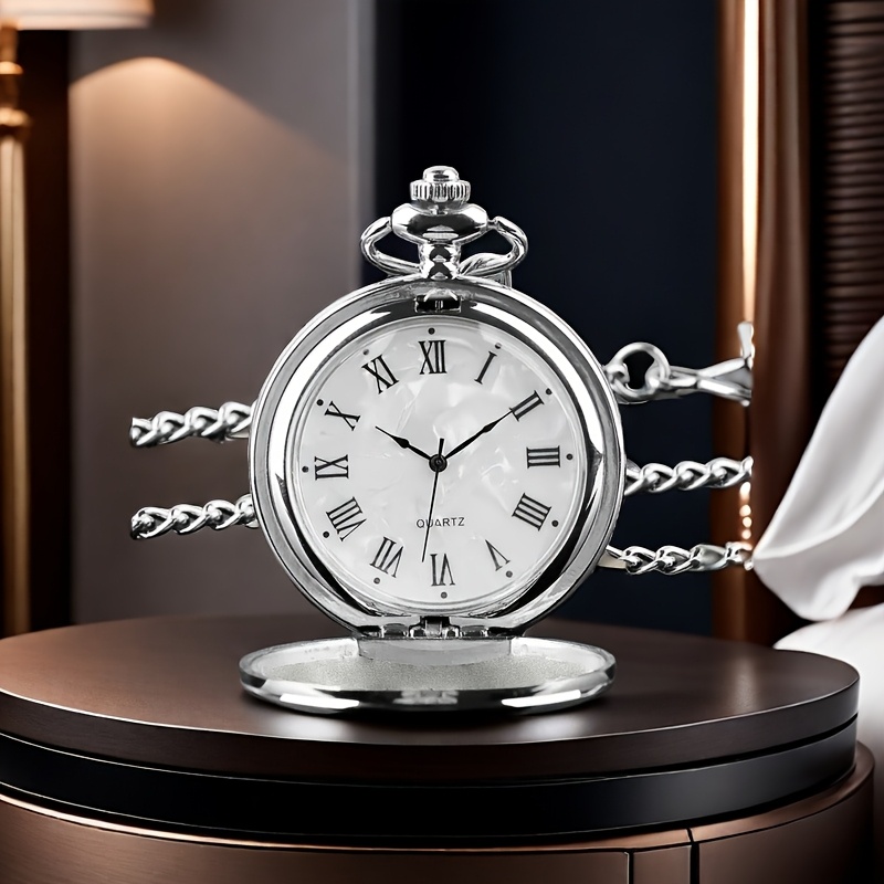 item picture a sleek silvery pocket watch with a   featuring a chain suitable for   men and   as a gift