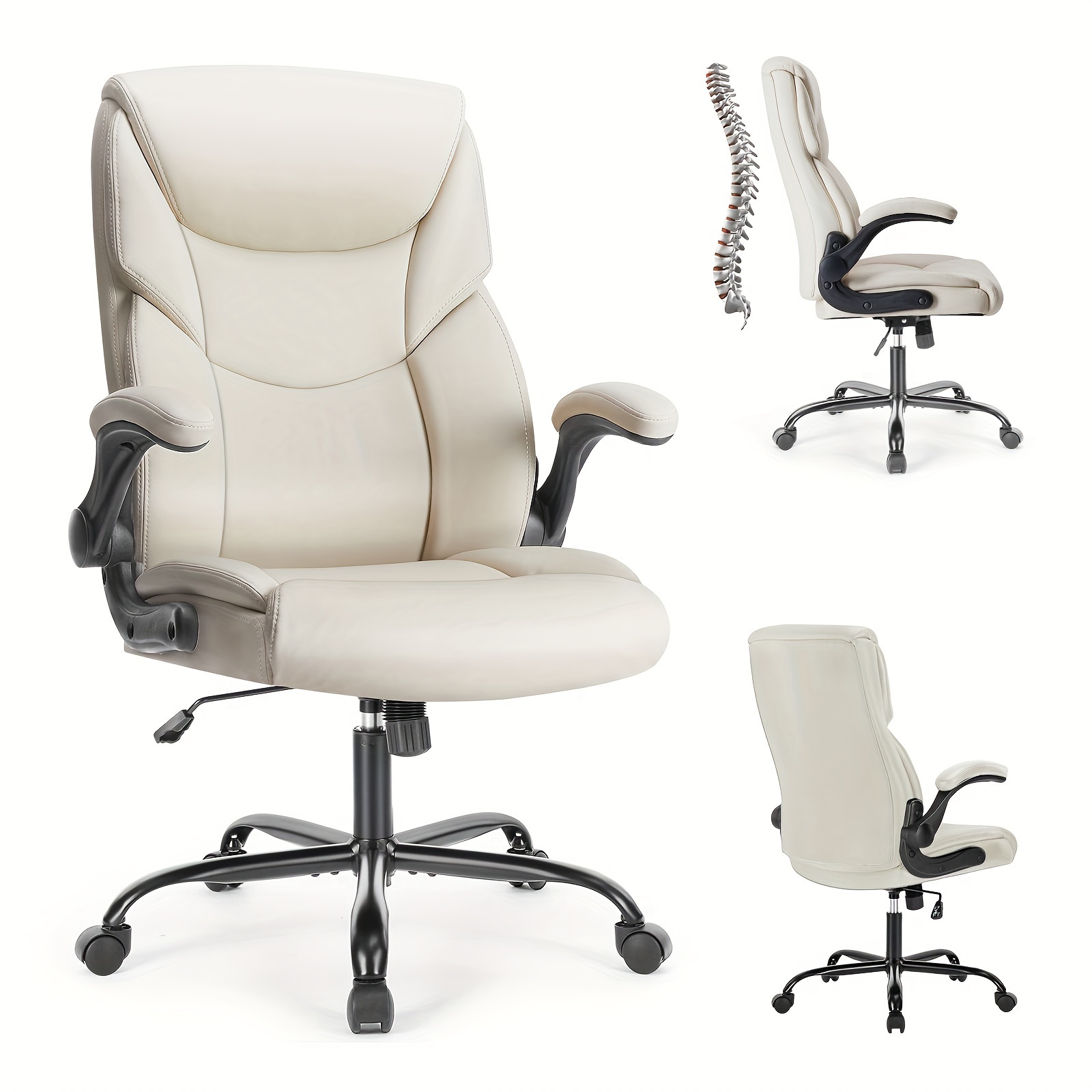

Leather Office Chair, Boss Chair With Flipped Armrests, High Back Ergonomic Administrative Desk And Chair