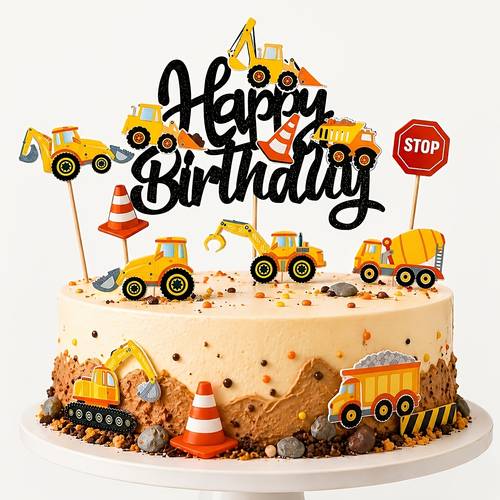 Artikelbild 17-teiliges geburtstagskuchen-set mit baufahrzeug-motiven, mit bagger, bulldozer- und kipplaster-designs, für geburtstagsfeiern, cupcake-dekorationen und dessert-dekoration