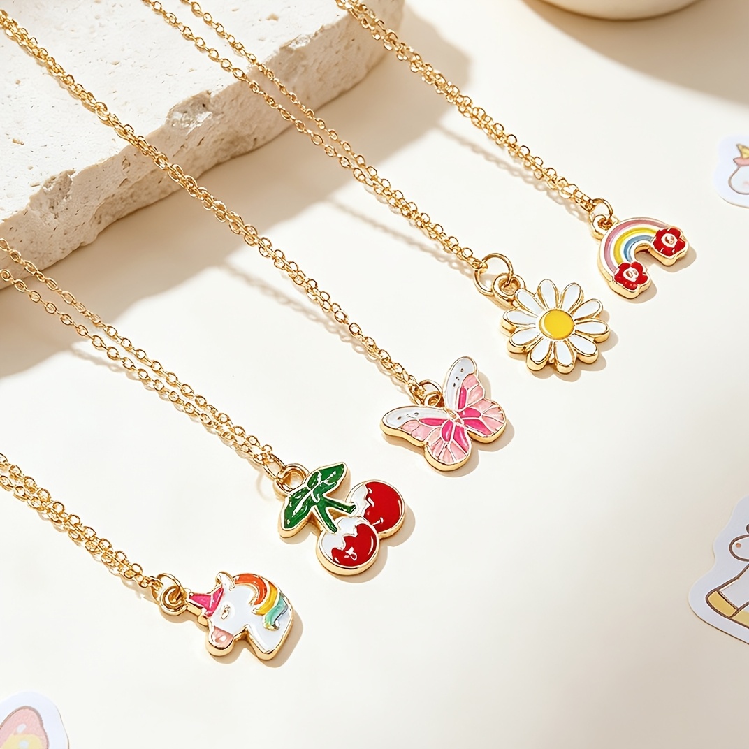 TEMU 1 Set 5pcs Colorful And Other Styles Unisex Pendant Necklace Set For Daily Wear And Festive Occasions, Style, Non-repeat, Gift For Sisters And