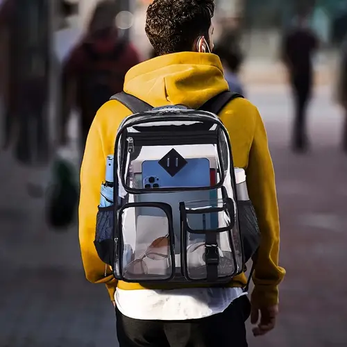 back to backpack anniversary gift laptop backpack for commuting adjustable shoulder straps zipper closure inner compartment transparent backpack fast black