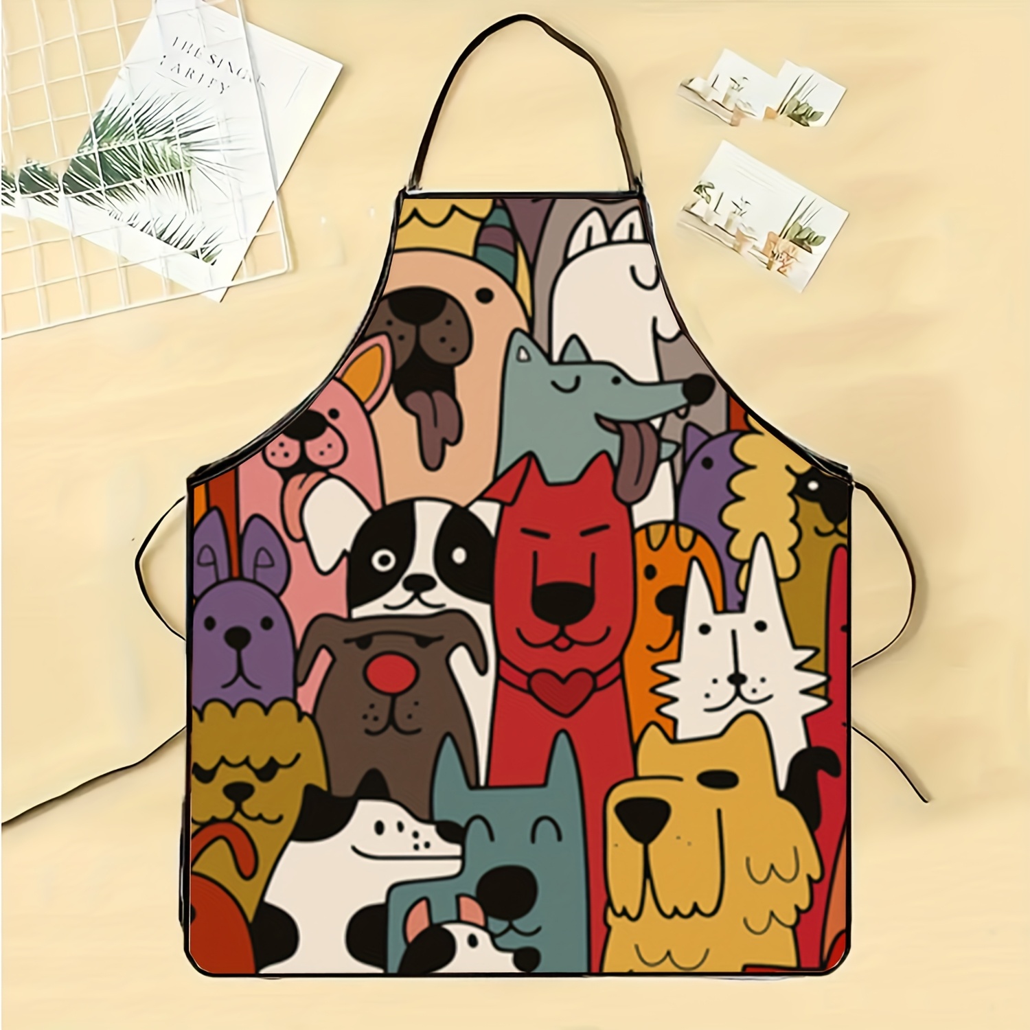 TEMU 1pc, Colorful Cartoon Apron - Durable Polyester, Adjustable Neck Strap, Cooking And Baking, Baking Apron | | Adjustable Strap Apron, Dog Apron