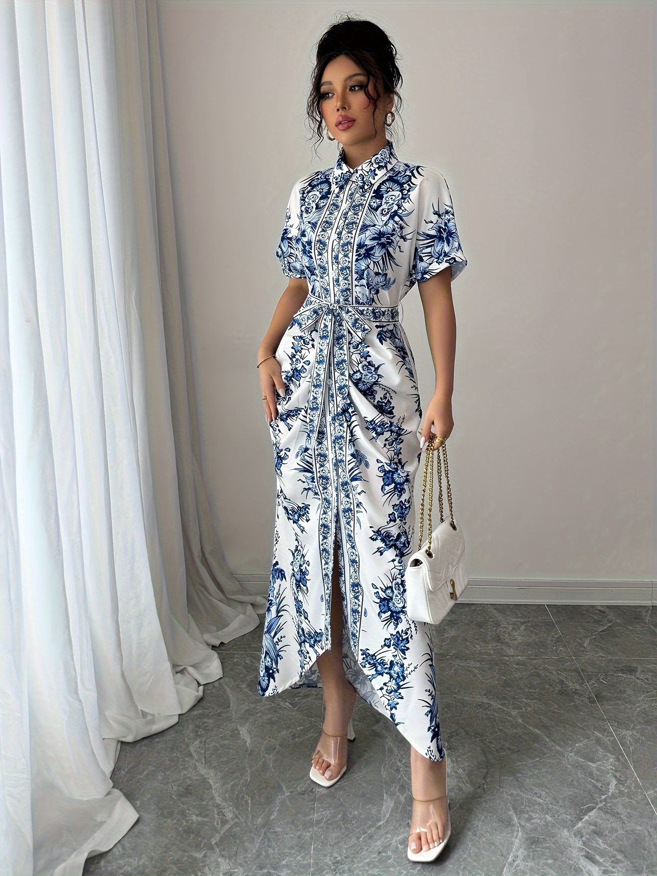 white christmas dresses Emerald Floral Wrap Mini Dress | Belted main image 0