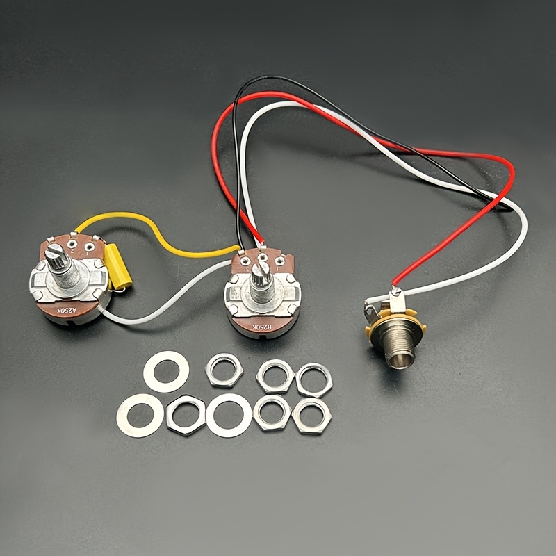 Pre-Wired Guitar Kit, DIY Guitar Electronics, Guitar Input Jack Kit, Wire Harness Pre-Wire Kits with 1 Volume, 1 Tone, 1 Input Jack, Standard Wiring Layout, Durable Harness Design, Reliable Wire, Red Guitar Components