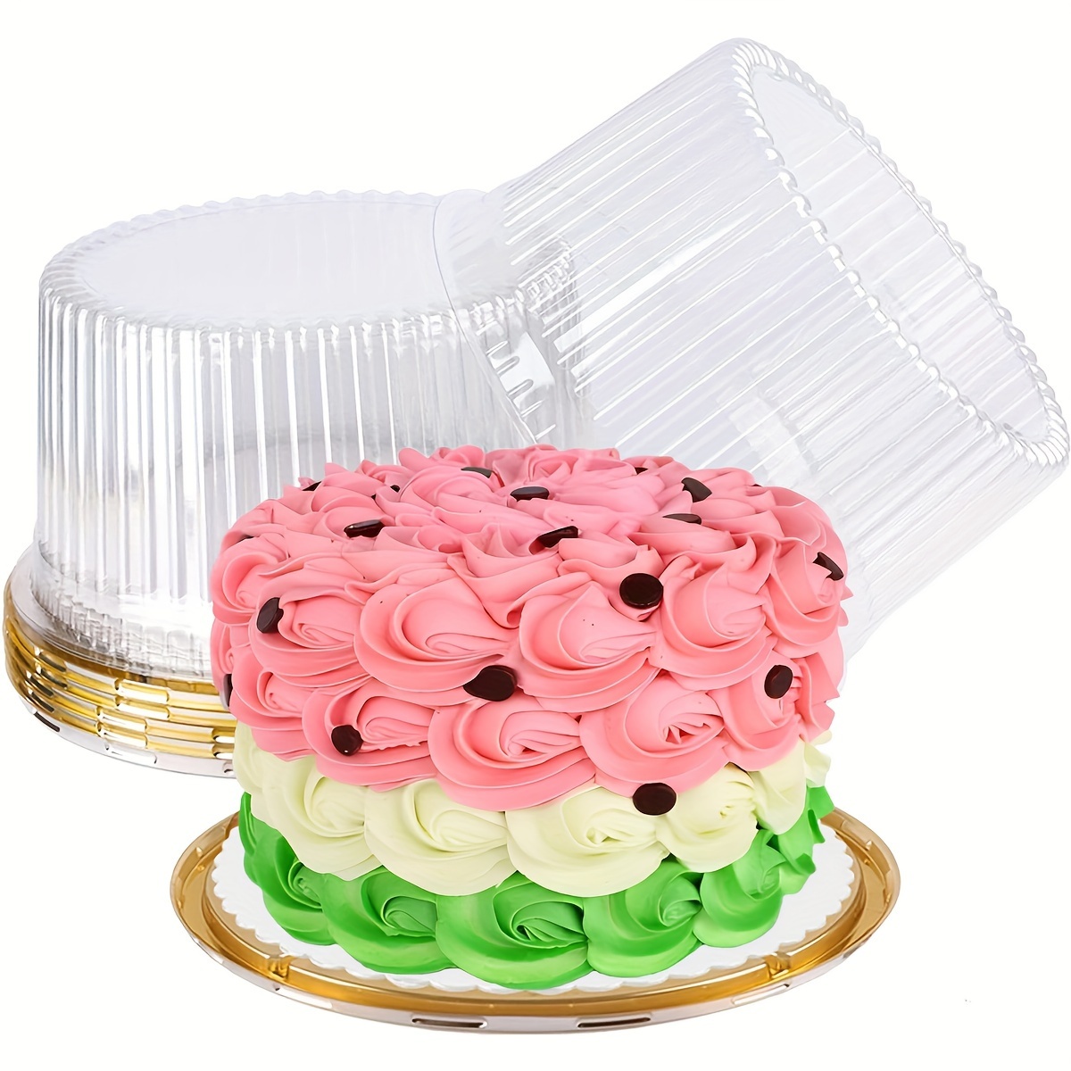 

5 Packs 10 Inch Plastic Cake Carriers Golden Cake Containers With Lid And White Cake Boards, Clear Cupcake Holder For 1-2 Layer Cheesecake, Pie Bakery Supplies