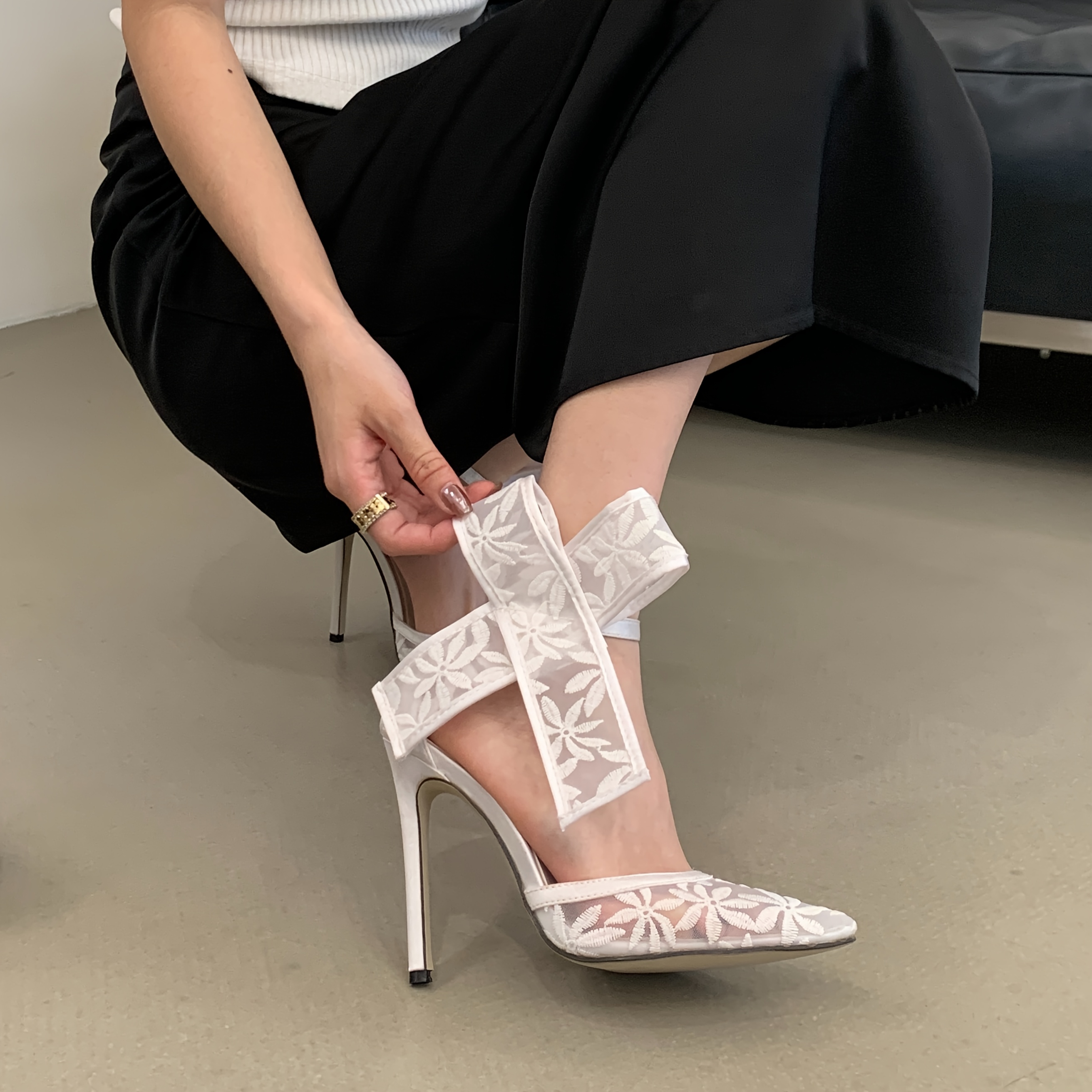 evening dress shoes ladies ankle bow womens pointed toe hollow thin high heel ultra Styling