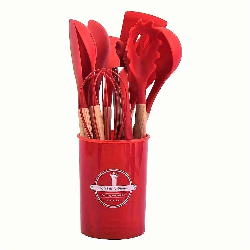 6 12  silicone kitchen utensil set heat resistant turner spoon spatula brush whisk with wooden handles for non stick cookware bpa free details 5