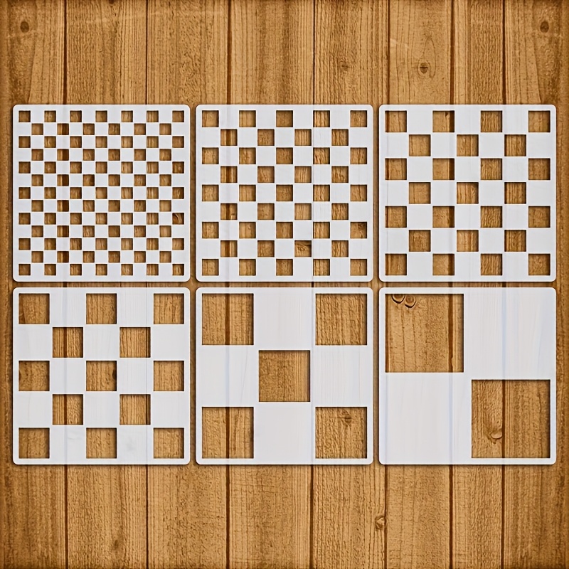 TEMU 6 Checkerboard Stencils, Measuring 14.99*14.99 Cm, Reusable Square Painting Templates, Suitable For Geometric Pattern Designs On Fabric, Canvas,