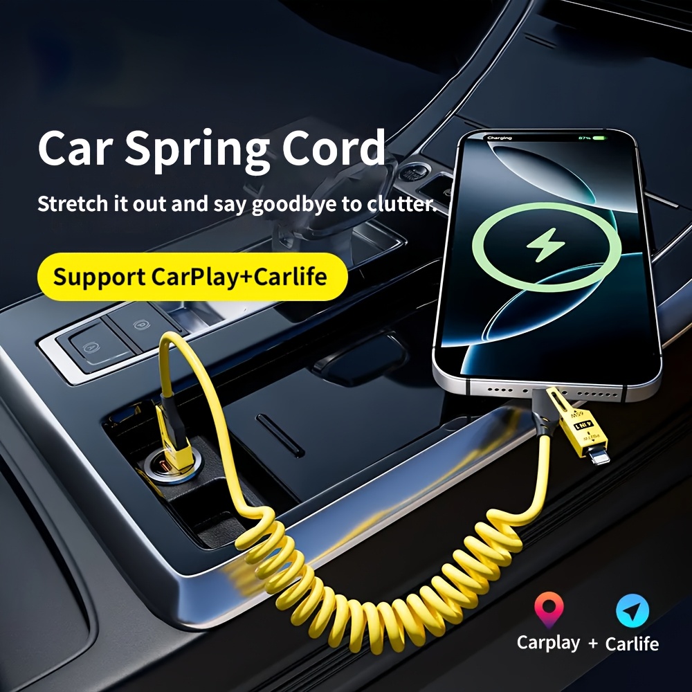 

Spring Charging Cable, 65w Usb-c Multifunctional Fast Charging Cable, 1.5 Meters/5 Feet Coiled Retractable Charging Cable, Car Fast Charging Cable, Suitable For Iphoen, Laptops And For And Devices