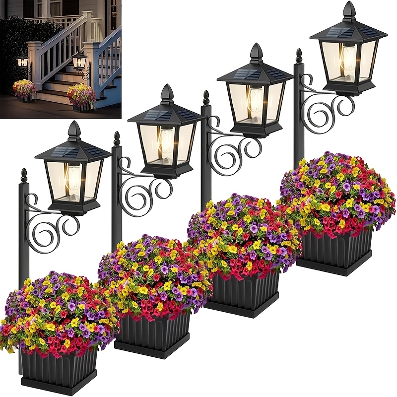 TEMU 1/2/4 pièces Lampes de jardinière murales/autoportantes, Supports de lampadaires solaires d'extérieur - Lampadaires solaires avec jardinières,