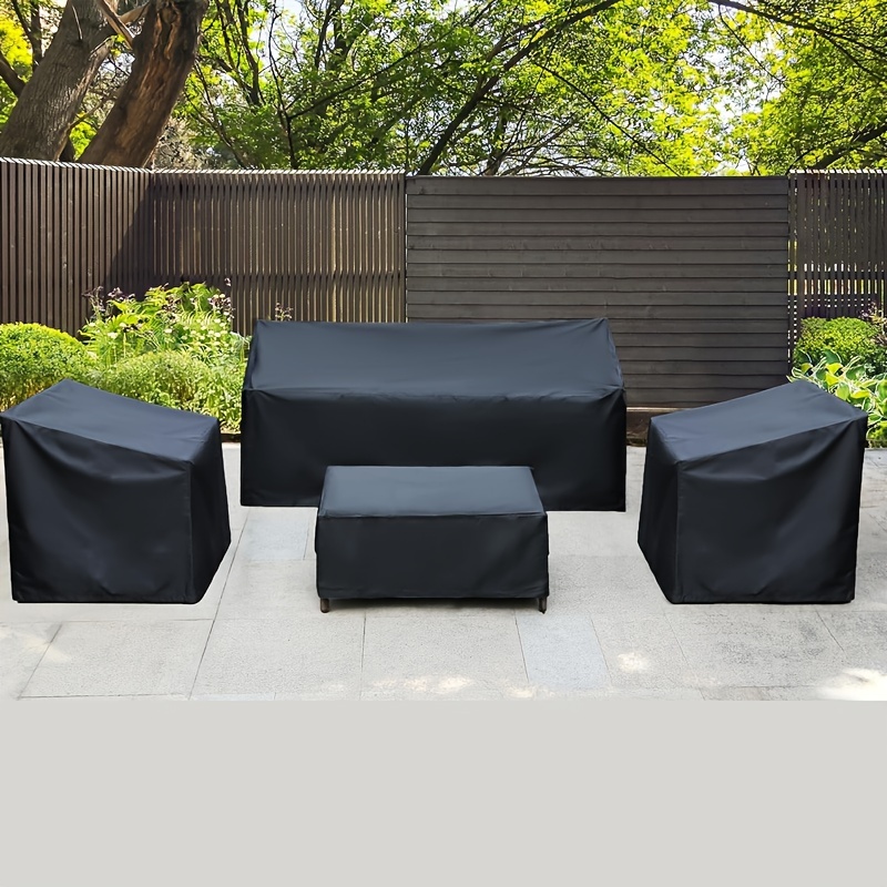 

4-piece Premium Outdoor Furniture Cover Set - Waterproof Polyester, Secure Fit With Buckle Straps & Adjustable Drawstring For Sofa, 2 Chairs & Windproof Coffee Table - Perfect For Patio & Balcony