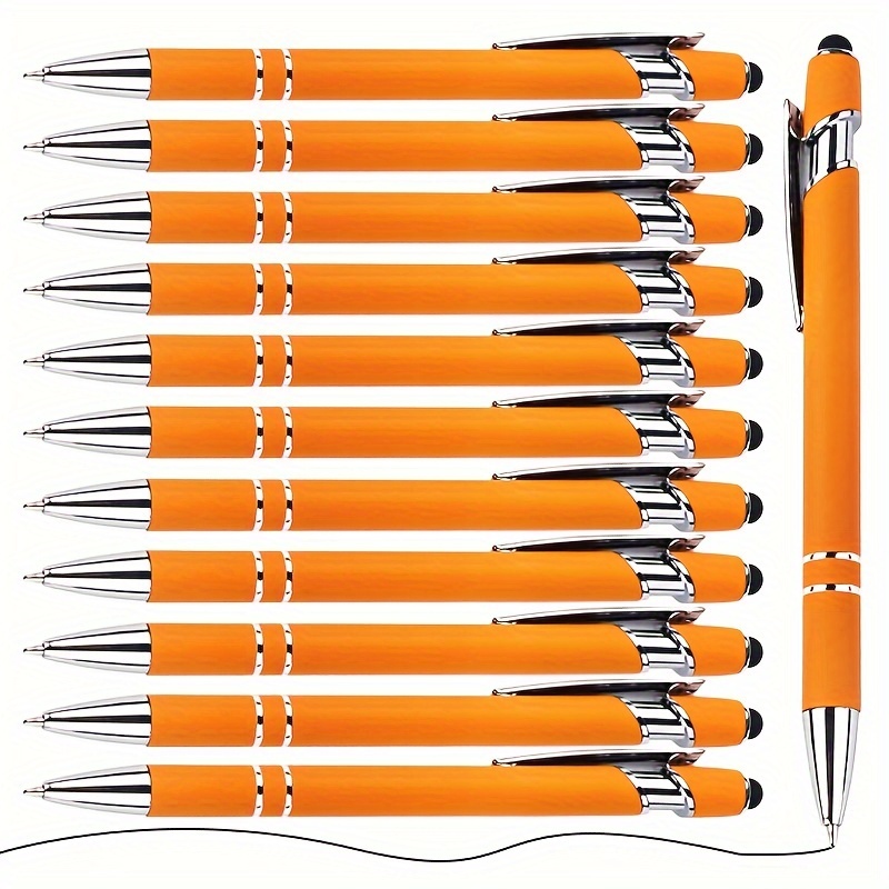 

Orange Ballpoint Pens Set Of 12 - Metal Retractable Medium Point Pens With Stylus Touch Screen Function For Office Use, Black Ink, Ideal For Adults 14+