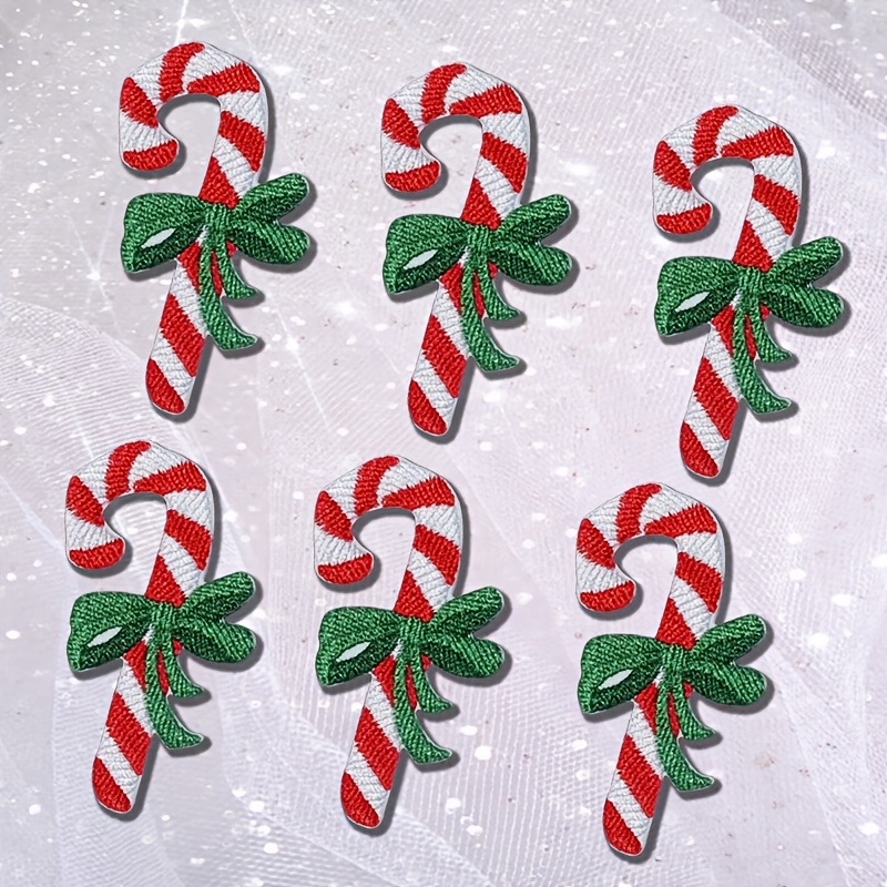 

6pcs Christmas Candy Cane Embroidered Patches, Iron-on/sew-on Appliques With Stripes And , Clothing, Hats, Bags - Diy Holiday Decor Accessories, Candy Cane Christmas Decorations