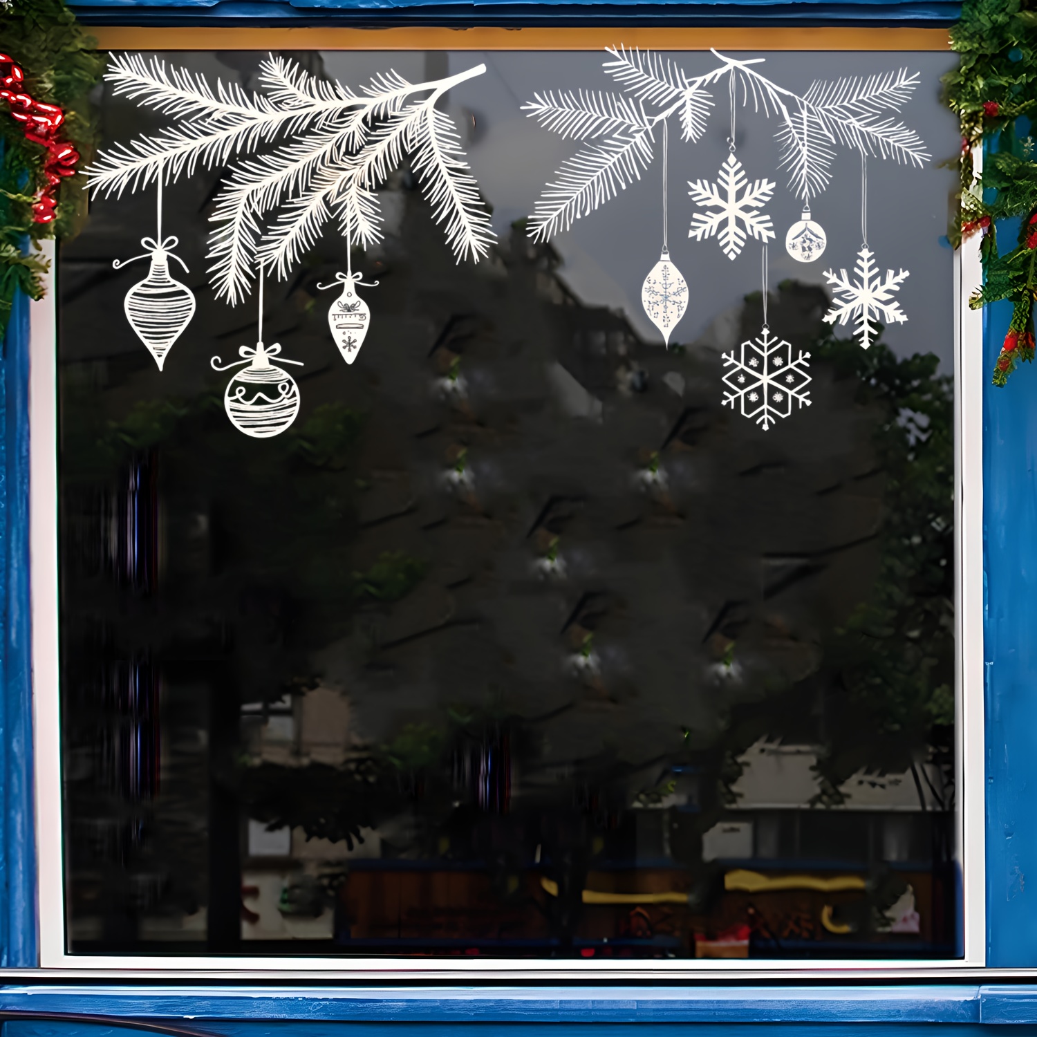 TEMU 1pc Christmas-style Pattern Window Sticker, White Silhouette Style Window Decoration Sticker, Festive Atmosphere Glass Sticker, Family Christmas