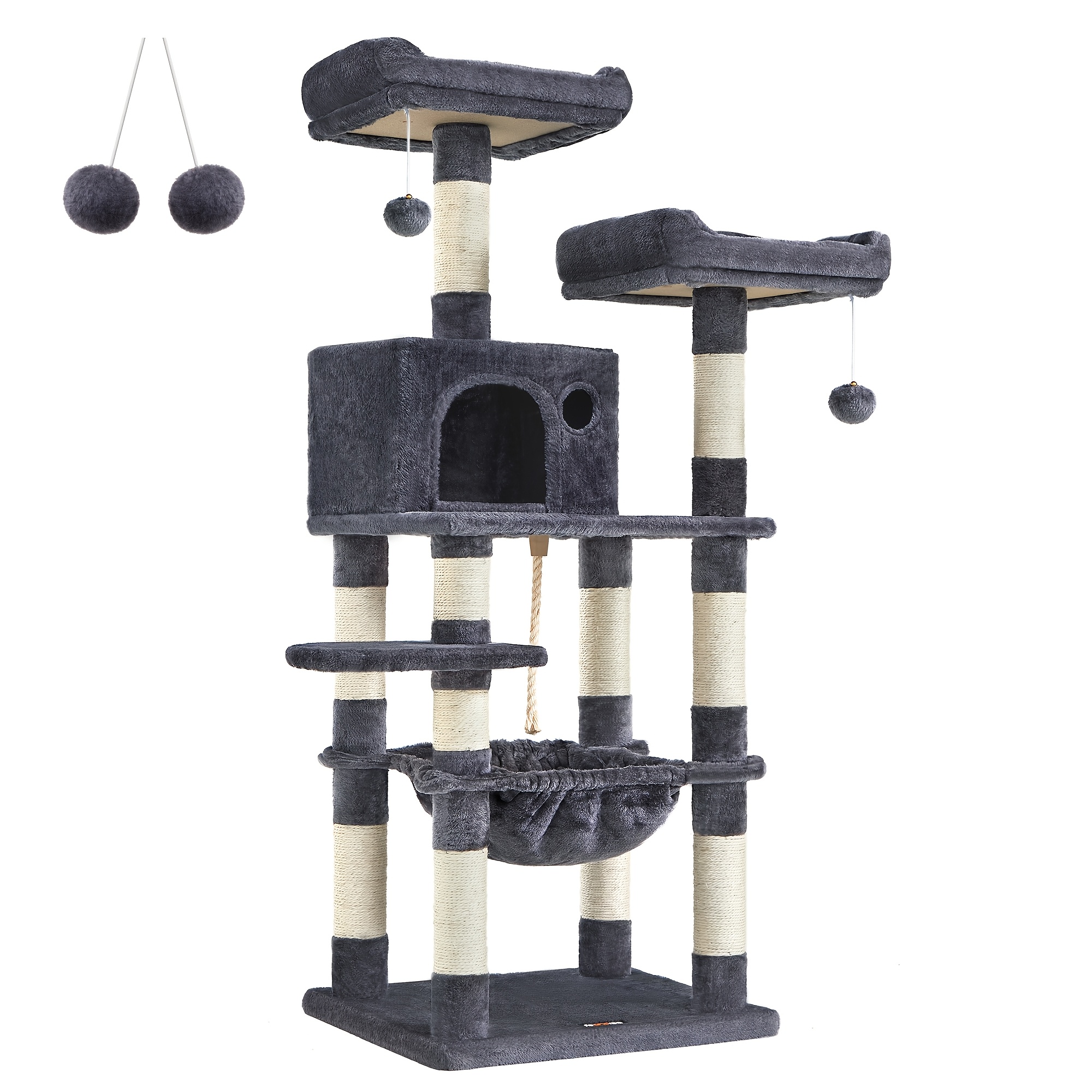 E-shop Katzenbaum Stabiler Katzenturm 2 Plüschperchen 143cm Rauchgrau
