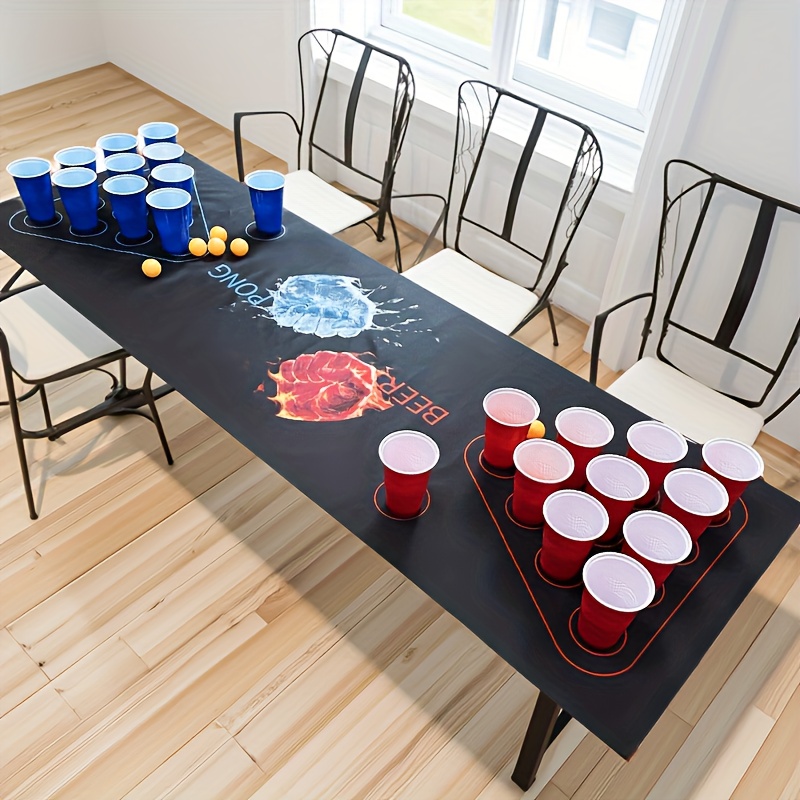 49-delige bordspelset met 1 speelmat, 24 gele pingpongballen, 12 rode bekers, 12 blauwe bekers – Perfect voor feestjes, teambuilding, bruiloften