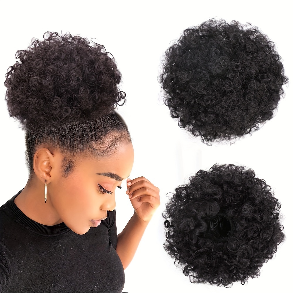 afro puff drawstring hair bun ponytail short afro curly ponytail extensions synthetic clip in hair extensions elegant for daily use hair accessories 0