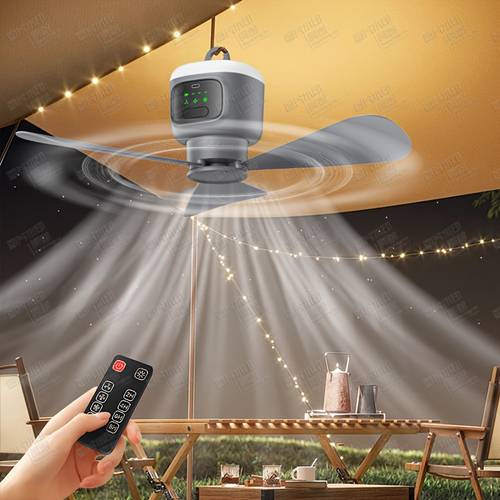 camping fan with lighting 8 hour timer and up to 30 hours of time 12000mah battery ceiling fan with remote control