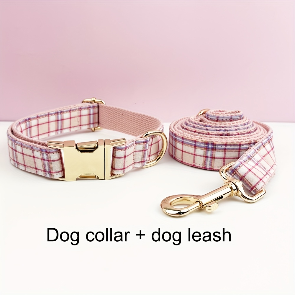 Personalized Plaid Dog Collar with Matching Leash, Custom Engraved