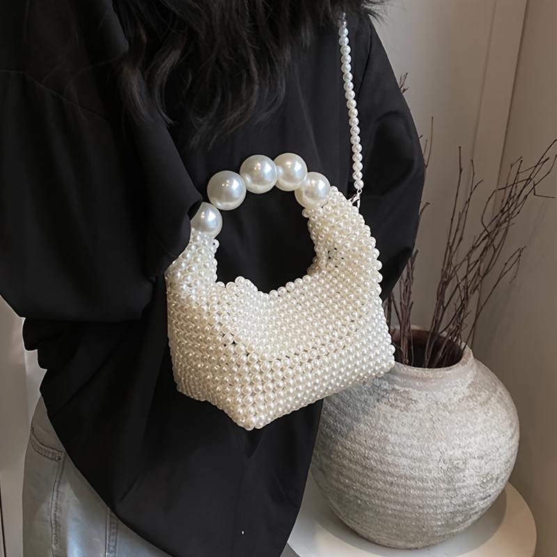 fashion womens pearl evening handbag lvory white artificial Temu