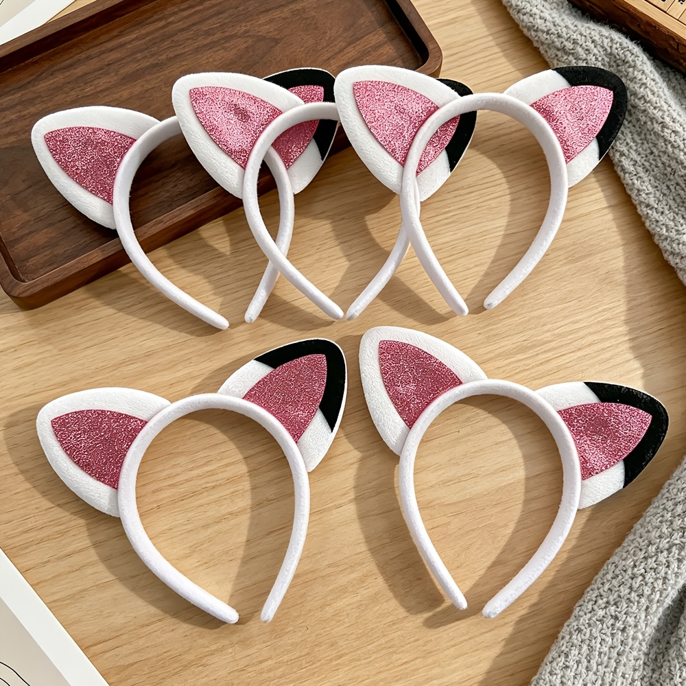 TEMU 5pcs Cat Ear Pink Headbands Women's Dressing Matte Large Size Headband Not Easy To Damage Suitable For Daily Outing Travel Updo Party Dressing