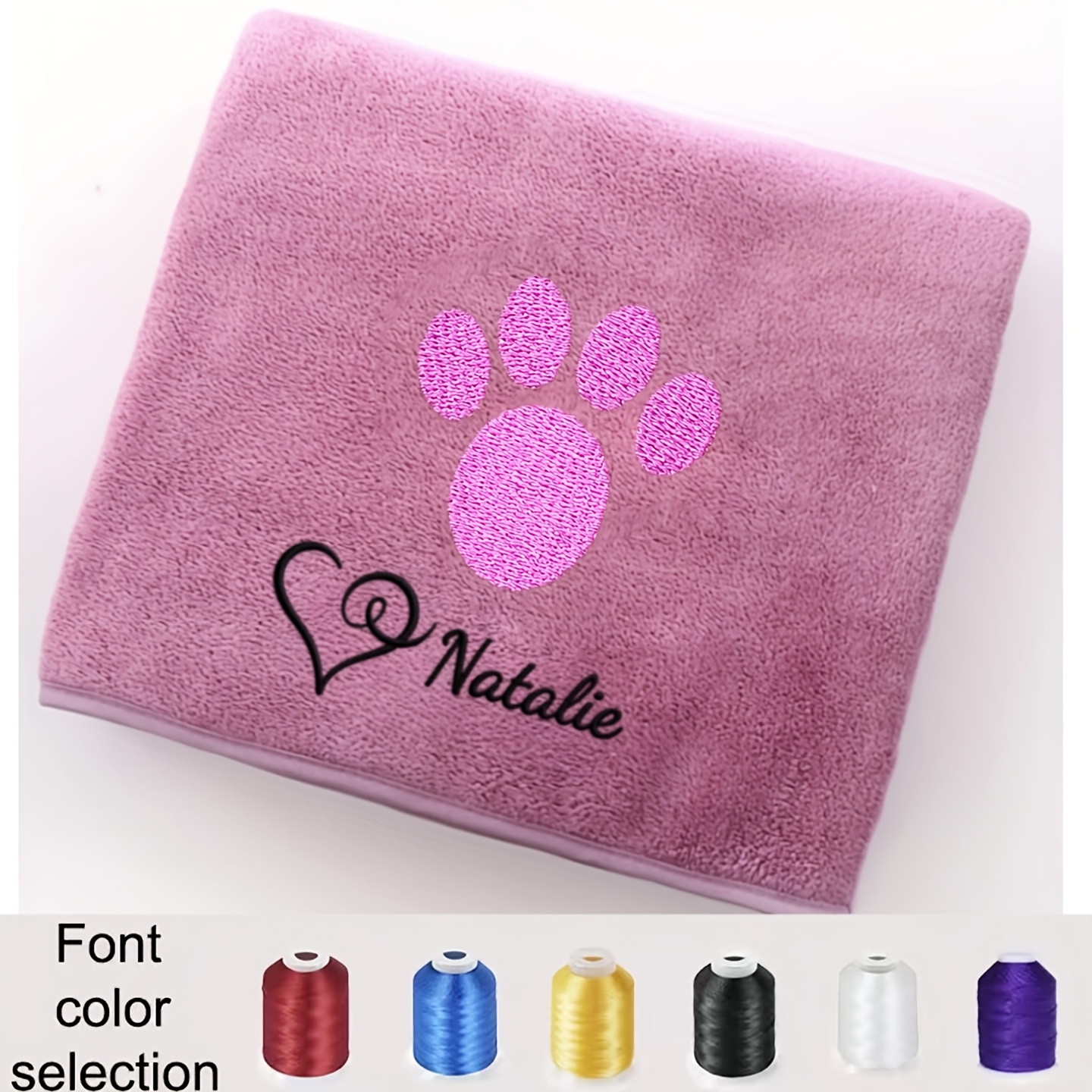 TEMU Personalized Pet Towel With Custom Name/text & Paw Print Embroidery - Super Absorbent Suitable For Bathing, Swimming, Grooming - Suitable For