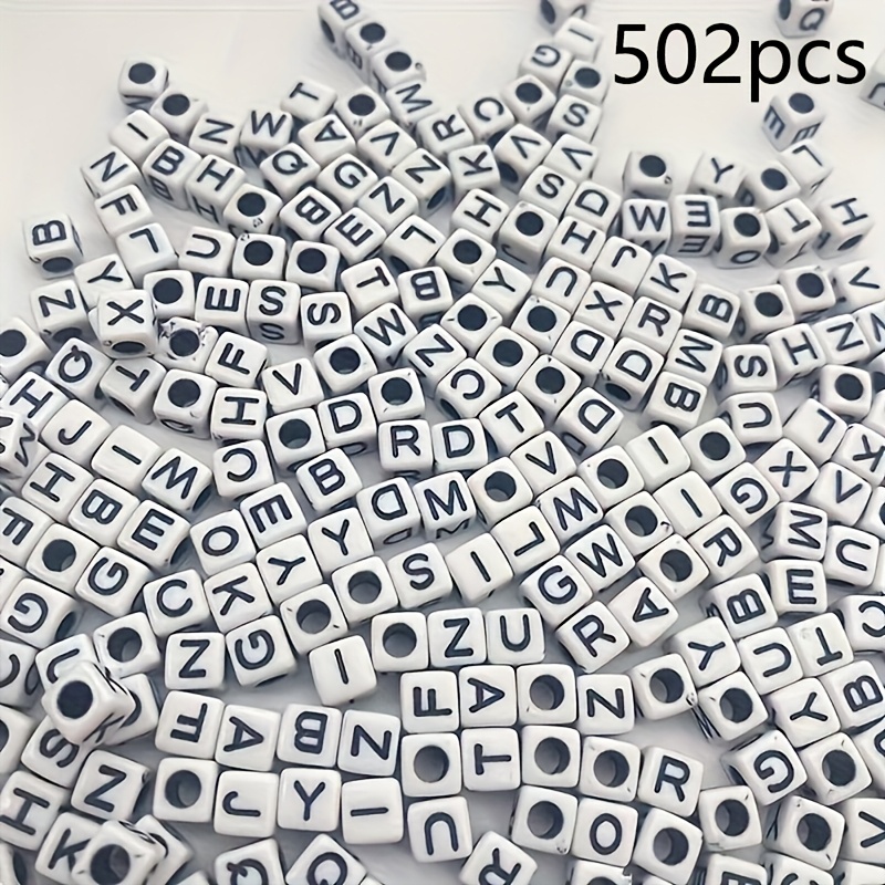 TEMU 502pcs 6*6mm Large Hole Acrylic English Letter Pattern Cube Beads - Perfect For Jewelry Making, Beading, And Crafting - Additions For Unique