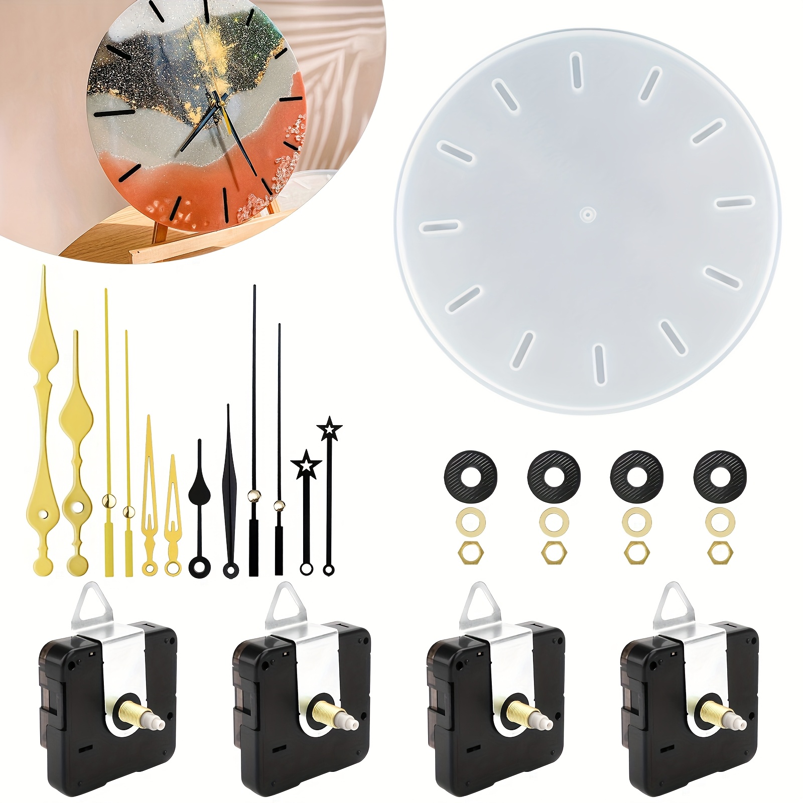 TEMU Epoxy Resin Mold Kit, Diy Wall Clock Silicone Molds With Replacement Movements, Creative Silicone Resin Molds For Home Decoration And Wall