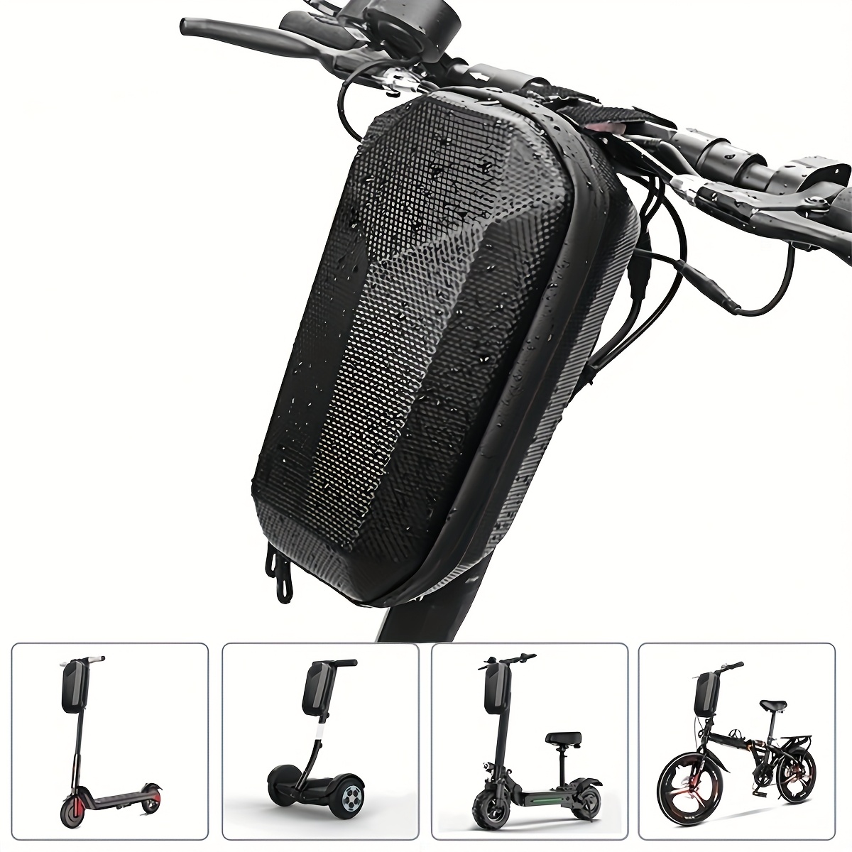 Geantă creativă de depozitare pentru ghidonul scuterei electrice - Husă frontală, Geantă pliabilă pentru accesorii bicicletă, Geantă pentru cască balansoar, Organizator cu carcasă rigidă pentru motocicletă și scuter electric, Exterior durabil EVA, Design detașabil de mare capacitate