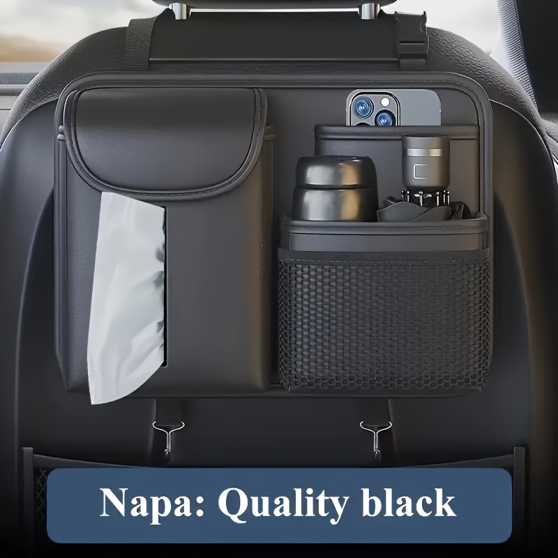 TEMU Pu Leather Car Seat Back Storage Hanging Bag, Universal Car Multifunctional Seat Back Storage Bag