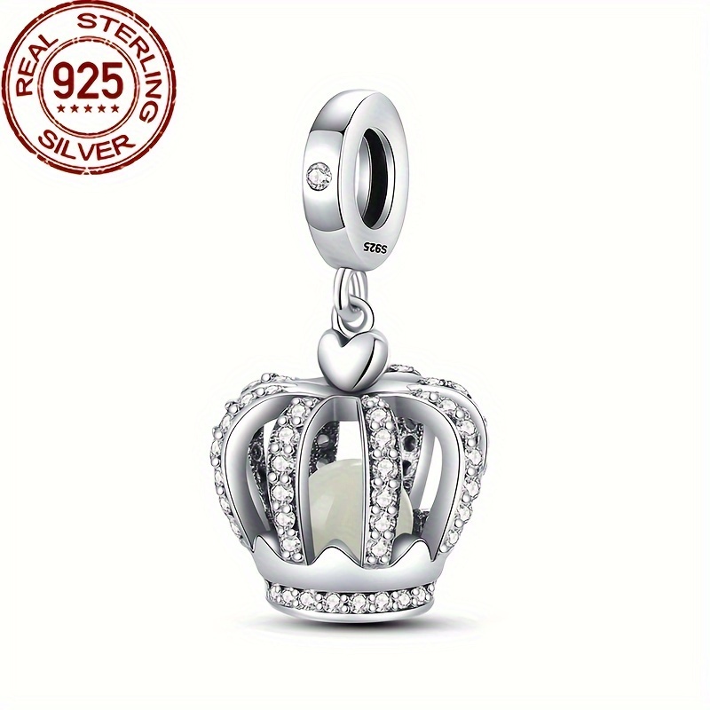 

1pc S925 Sterling Silver Crown Glow-in-the-dark Bead Charms Fit Original Bracelets And 3mm Bangles For Women Birthday Fine Jewelry Gifts, Silver Gram Weight 4g