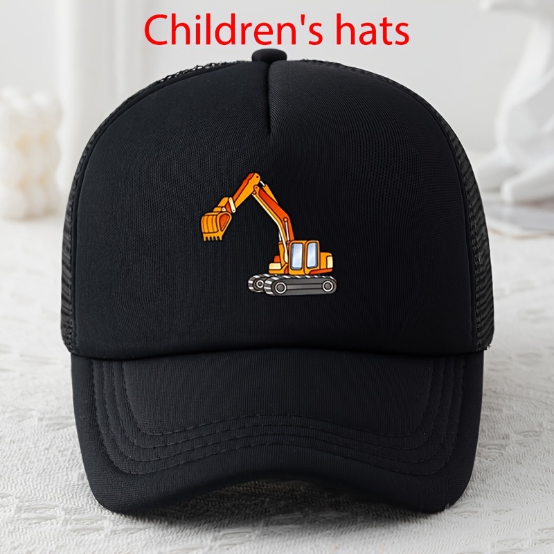 1pc Kids' Excavator & Bulldozer Printed Baseball Cap. Cute