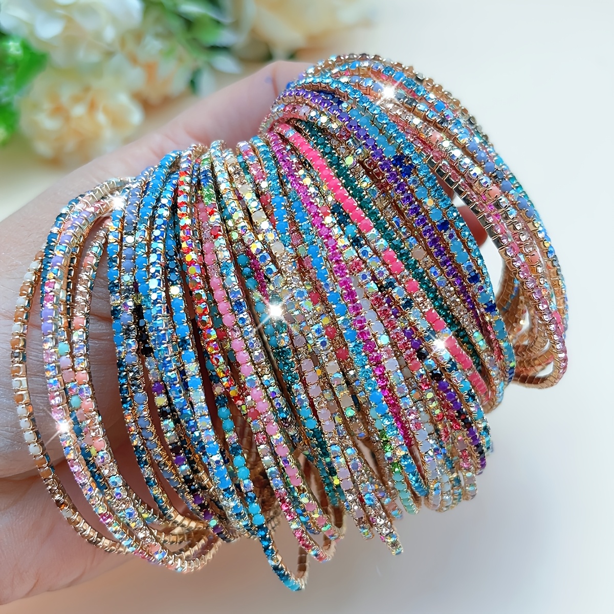 10pcs Ultra-Thin Rhinestone Inlaid Stackable Bracelets